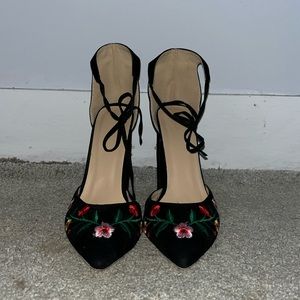 Floral Embroidered Block Heels